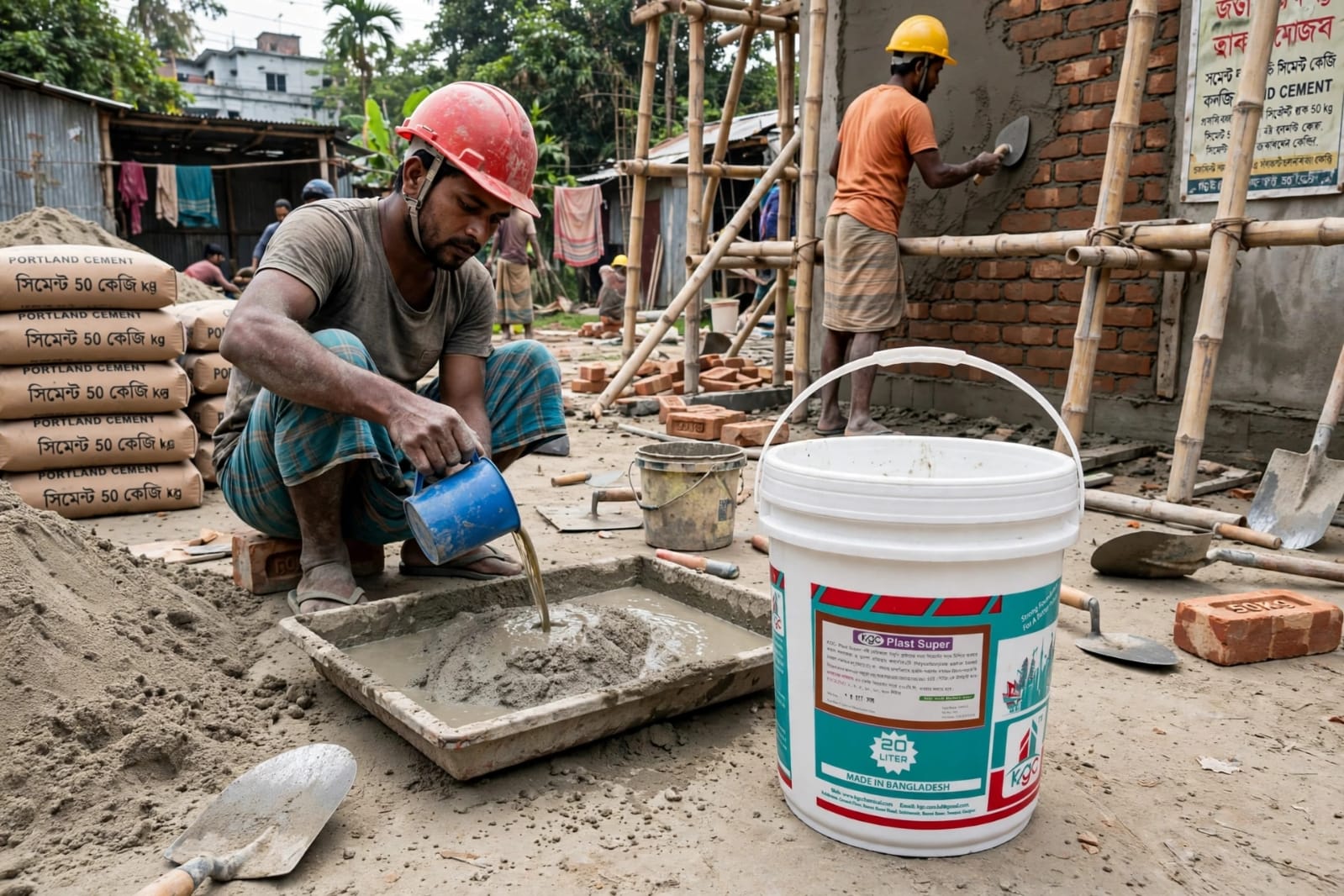 Gloved worker applying repair mortar to concrete with a trowel
